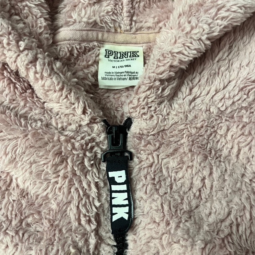 Victoria's Secret PINK Sherpa Fleece Quarter Zip Hoodie Dusty Rose Pink Medium - Picture 5 of 7